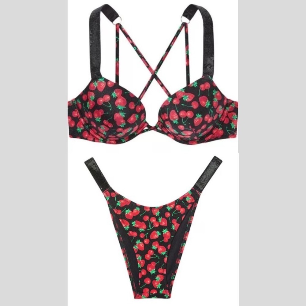 New! Victoria’s Secret strawberry Bombshell Brazilian Bikini SET 4722